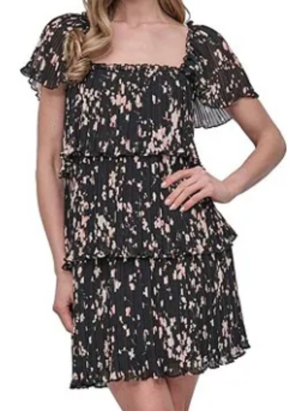 DKNY by Donna Karan Floral Print Tiered Shift Dress